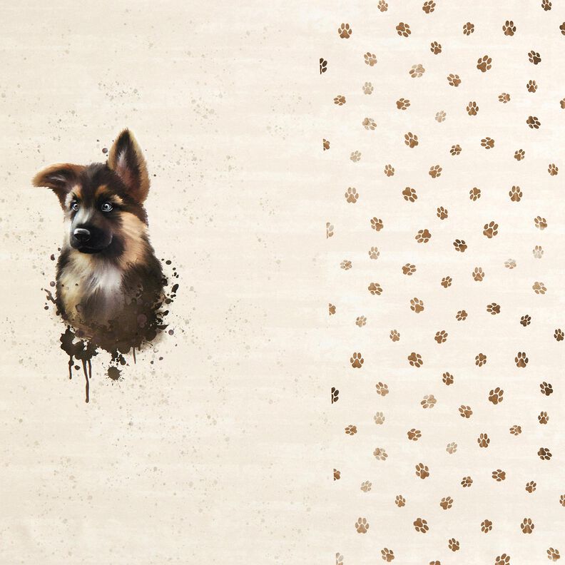 French Terry Sommersweat Schäferhund Panel | Glitzerpüppi – hellbeige,  image number 1