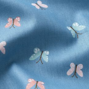 GOTS Baumwollpopeline Schmetterlinge – brilliantblau, 