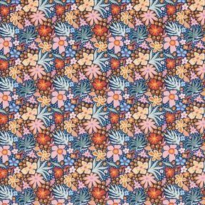 Baumwollstoff Popeline kleine Blüten – indigo/hellaltrosa, 