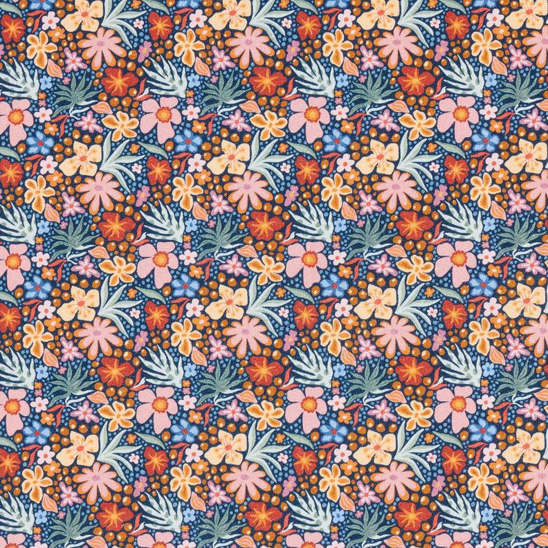 Baumwollstoff Popeline kleine Blüten – indigo/hellaltrosa,  image number 1
