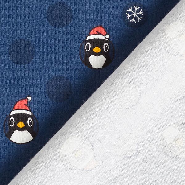 Baumwolljersey Pinguin mit Weihnachtsmütze – marineblau | Reststück 100cm