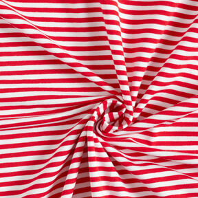 Baumwolljersey schmale Streifen – rot/weiss, 