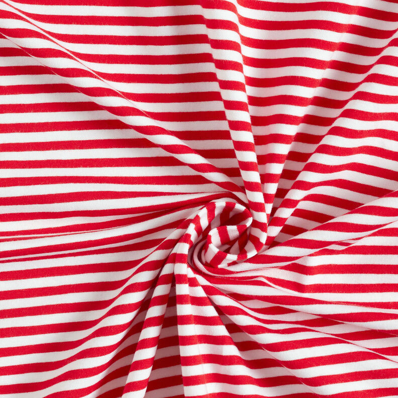 Baumwolljersey schmale Streifen – rot/weiss,  image number 1
