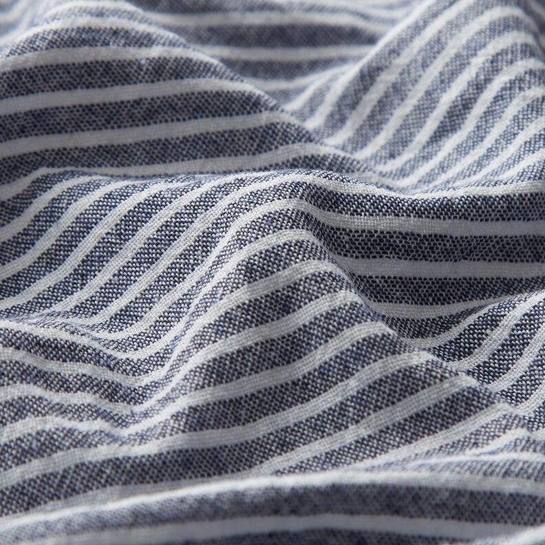 Baumwollstoff Leinenoptik schmale Streifen – weiss/marineblau,  image number 2