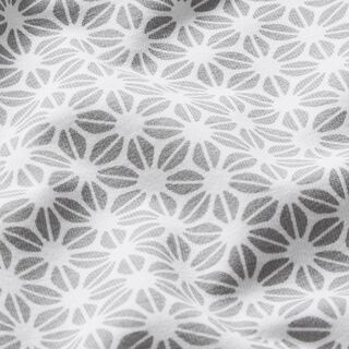 Baumwolljersey abstraktes Blumenmuster – wollweiss/grau, 