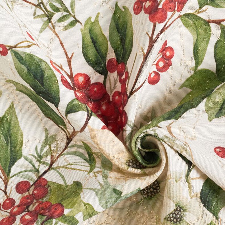 Dekostoff Jacquard Lurex Winterbeere – natur/gold, image number 3