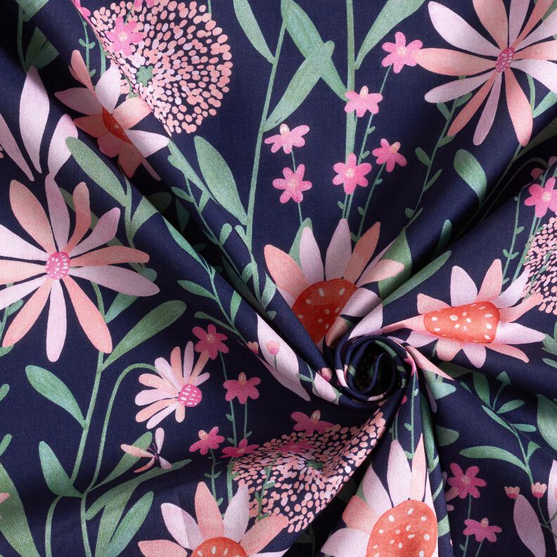 Baumwollpopeline große Wiesenblumen Digitaldruck | Poppy Fabrics – nachtblau,  image number 3