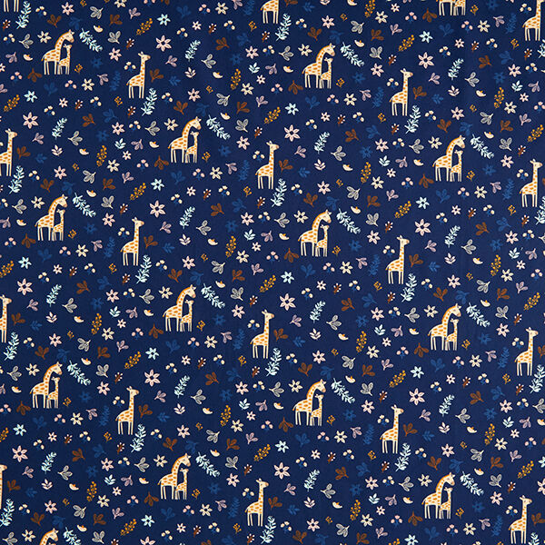 GOTS Baumwollpopeline Giraffe auf der Wiese – marineblau,  image number 1