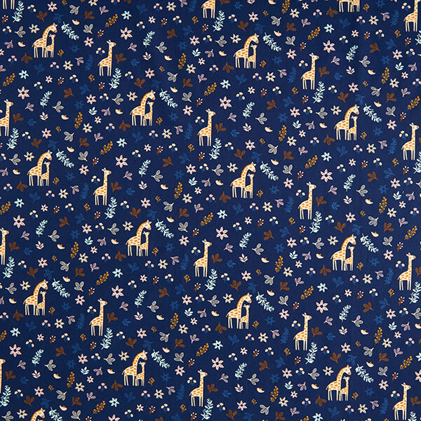 GOTS Baumwollpopeline Giraffe auf der Wiese – marineblau, image number 1