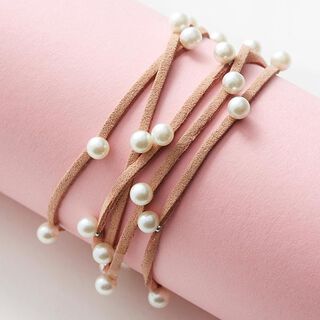 Kunstlederband mit Perlen [ 3 mm ] – rosé, 