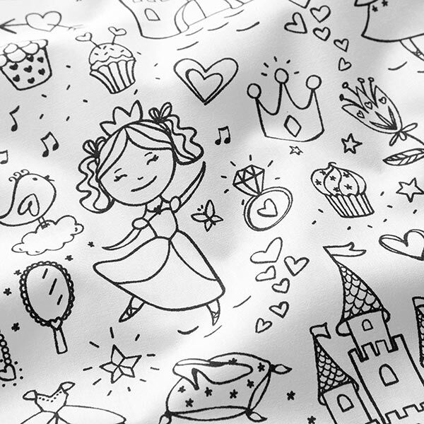 Ausmalstoff Popeline kleine Prinzessin – weiss/schwarz, image number 2