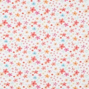 GOTS Baumwolljersey bunte Blümchen Digitaldruck | Poppy Fabrics – weiss/apricot, 