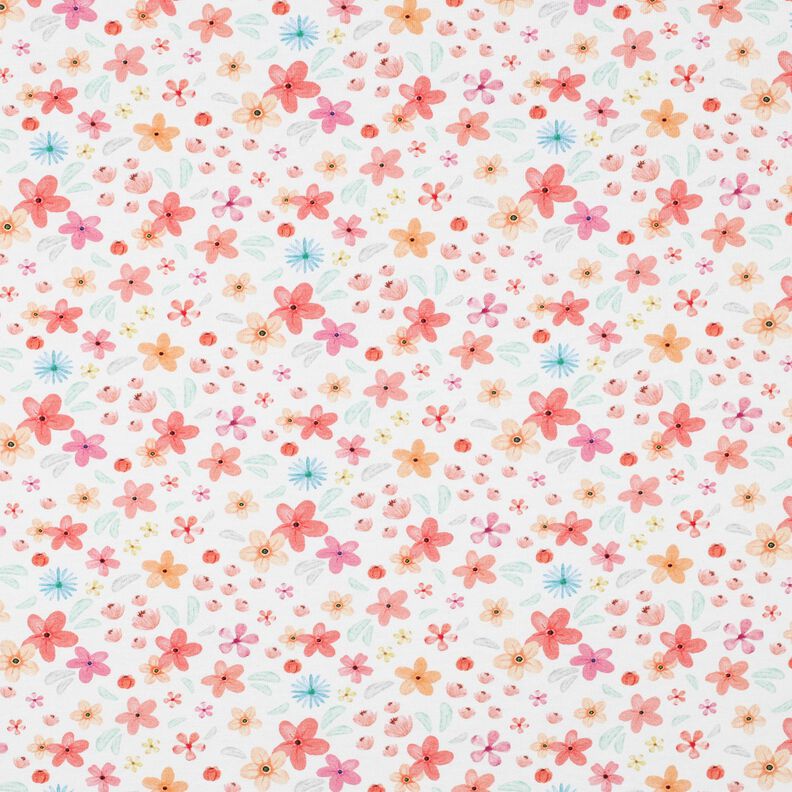 GOTS Baumwolljersey bunte Blümchen Digitaldruck | Poppy Fabrics – weiss/apricot,  image number 1