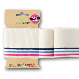 GOTS Strickbündchen CUFF ME COLLEGE [ 140 cm | 7,5 cm ] | Albstoffe – wollweiss/marineblau, 
