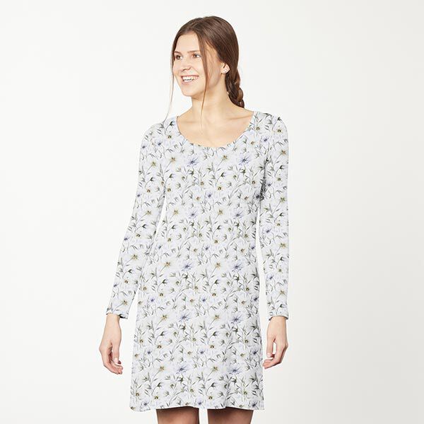 GOTS Baumwolljersey Aquarell-Blumenwiese – nebelgrau/stahlblau, image number 6
