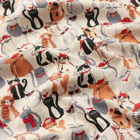 Dekostoff Halbpanama elegante Katzen – natur/grau, 