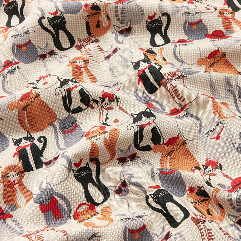Dekostoff Halbpanama elegante Katzen – natur/grau,  image number 2