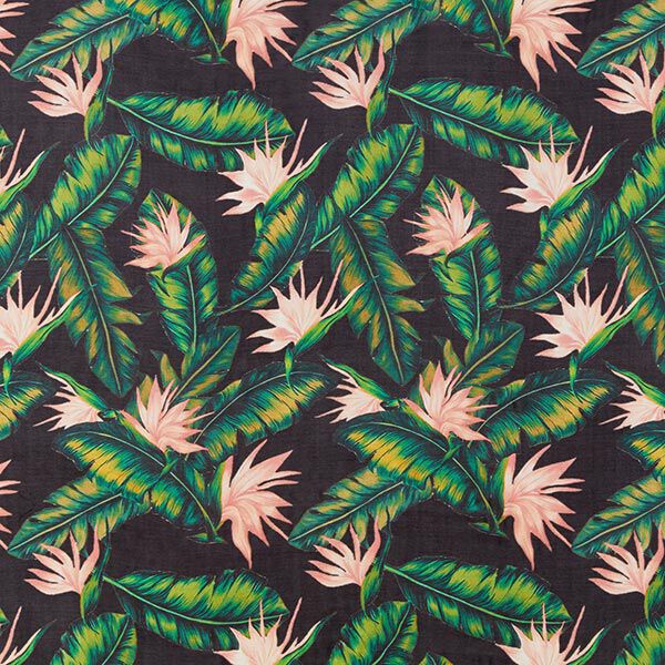 Seidenchiffon Tropische Blumen – nachtblau | Reststück 100cm
