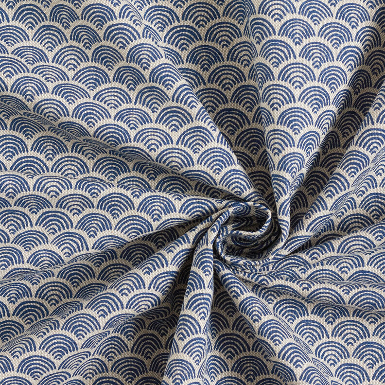 Dekostoff Halbpanama Wellenbögen – natur/indigo, image number 3
