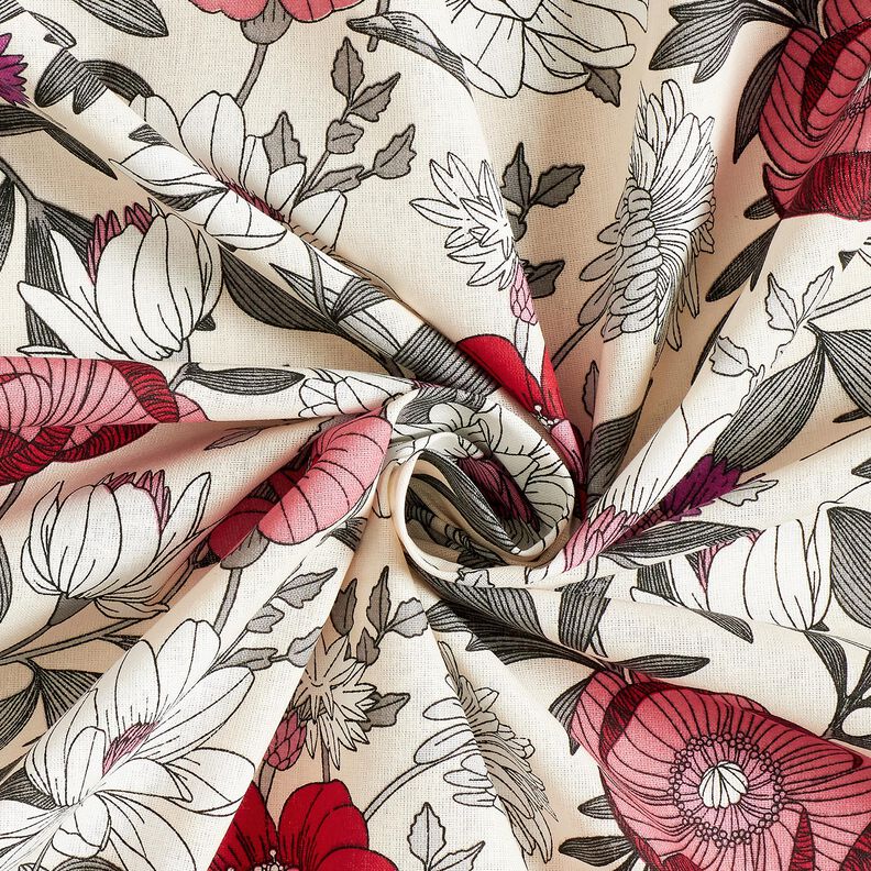 Baumwollstoff Cretonne farbenfrohe Blumen &ndash; traube/natur,  image number 3