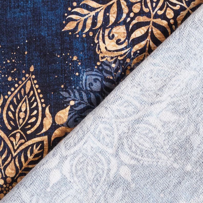 French Terry Sommersweat Mandala | Glitzerpüppi – marineblau/apricot, image number 4