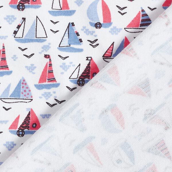 Baumwolljersey Segelboote – weiss | Reststück 100cm