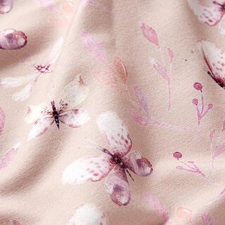 French Terry Sommersweat Libellen und Schmetterlinge Digitaldruck – sand/violett, 