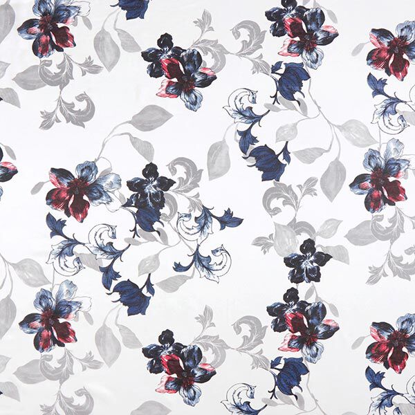 Seiden-Viskose-Satin ornamentale Blumen – weiss, image number 1