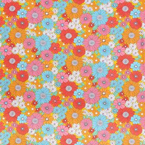 Baumwollstoff Cretonne große Retroblumen – türkis/sonnengelb, 