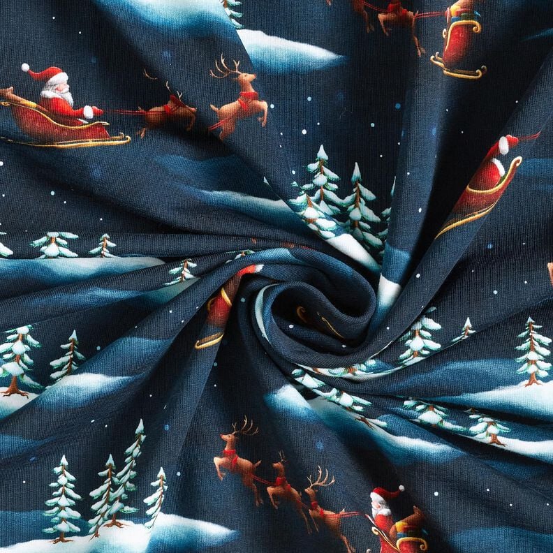 French Terry Sommersweat Der Weihnachtsmann kommt | Glitzerpüppi – nachtblau/chili, image number 3