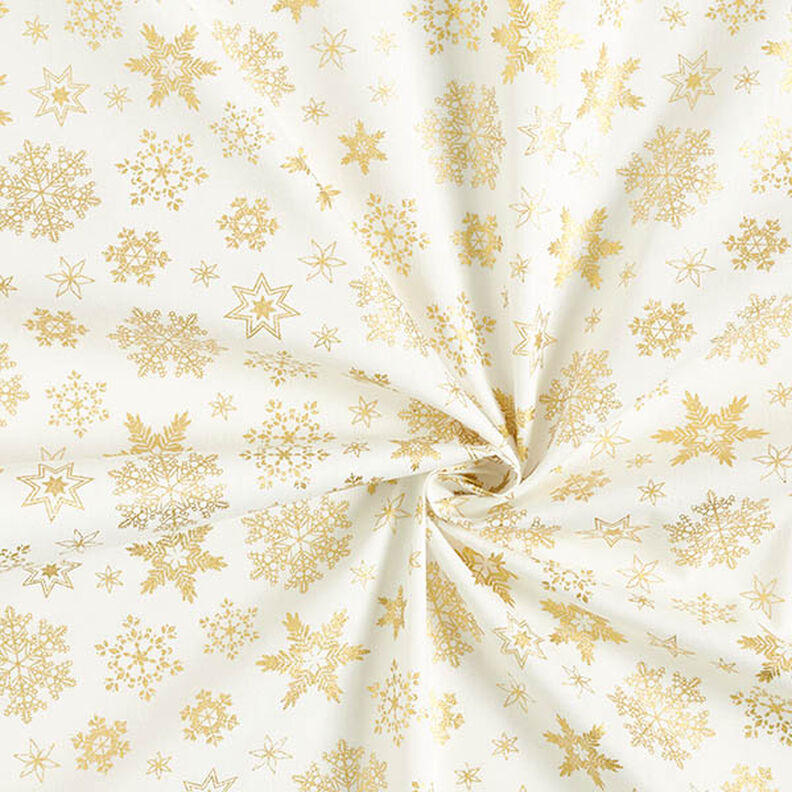 Baumwollstoff Popeline Schneekristalle – wollweiss/gold, image number 3