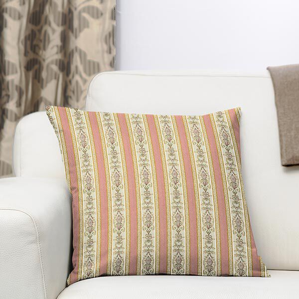 Möbelstoff Jacquard Biedermeier Streifen – creme/altrosa | Reststück 50cm