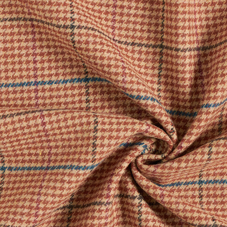 Mantelstoff Hahnentritt Karo mit Glitzereffekt – beige/kupfer,  image number 3