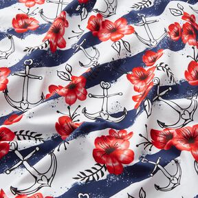 Baumwolljersey Blüten & Anker Streifen | Glitzerpüppi – weiss/chili, 