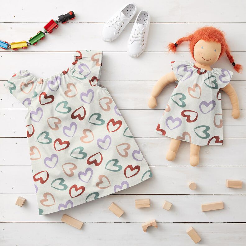 Baumwolljersey bunte Herzen &ndash; weiss/flieder,  image number 6