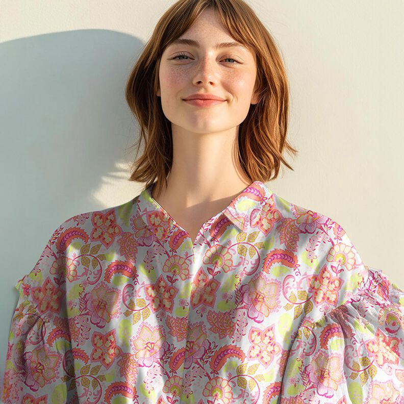 Baumwoll-Voile Stella | Nerida Hansen – weiss/koralle,  image number 6