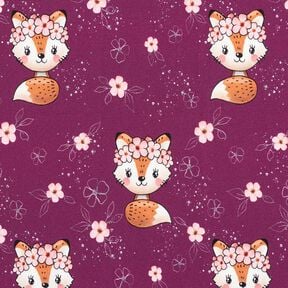 Baumwolljersey Fuchs mit Blumen | Glitzerpüppi – traube/pfirsichorange, 