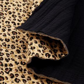 Musselin Steppstoff Leo Print – beige/schwarz, 