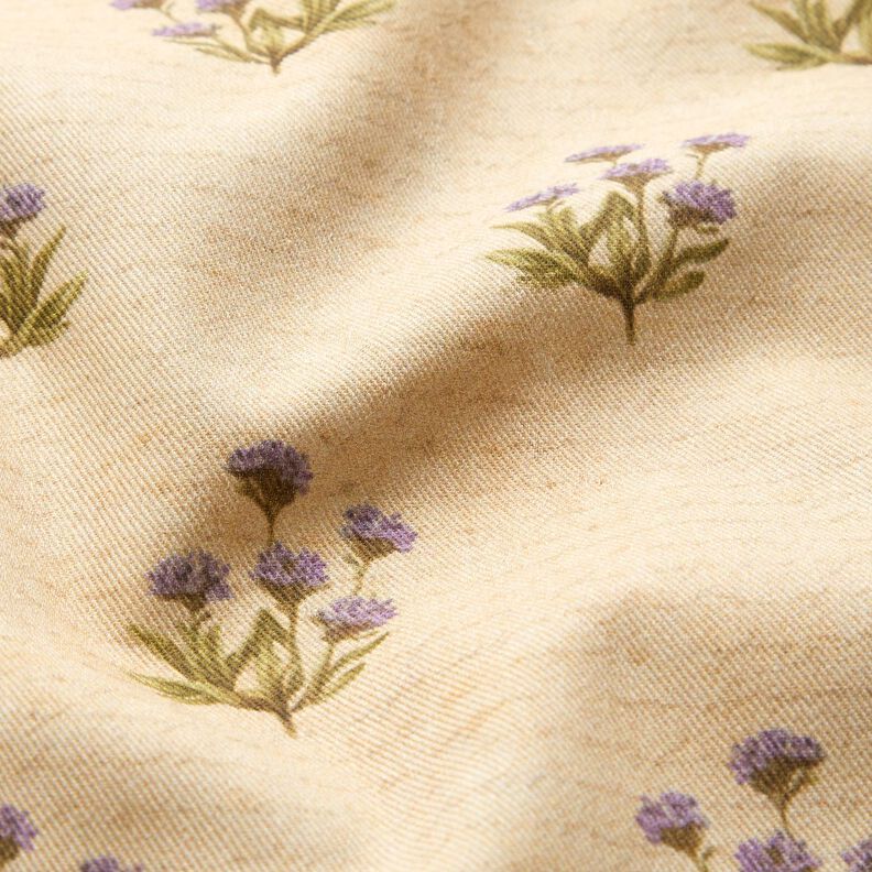 Dekostoff Baumwollköper Blumen und Schrift – beige,  image number 2