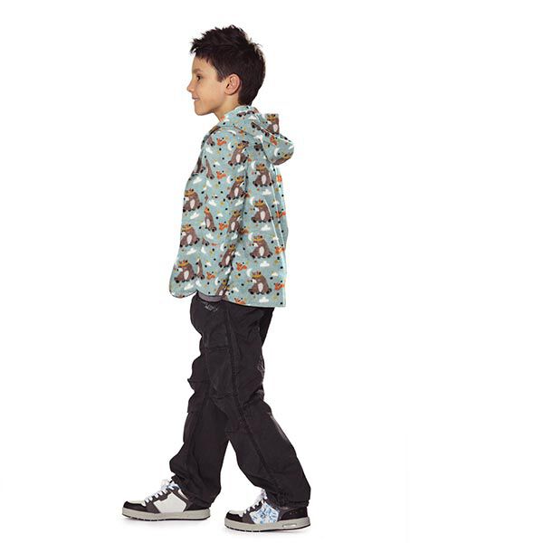Wellnessfleece Doubleface Bär mit Federschmuck – hellgrau/dunkelbraun | Reststück 100cm