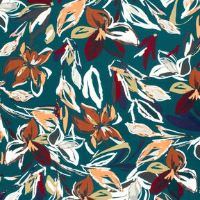 Viskosejersey moderne Blumen – petrol/kupfer, 