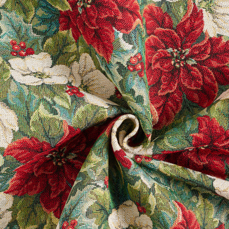 Dekostoff Gobelin Weihnachtssterne zweifarbig – hellbeige/rot, image number 3