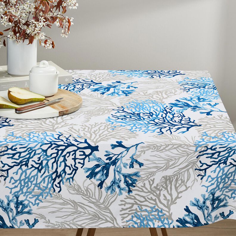 Baumwollstoff Cretonne große Korallen – weiss/blau,  image number 6