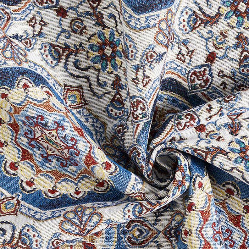 Dekostoff Gobelin orientalisches Mandala – blau/elfenbein,  image number 3