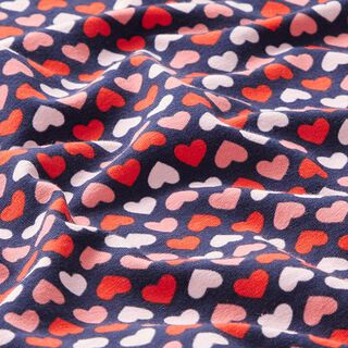 GOTS Baumwolljersey Herzen Klein – marineblau/rot, 