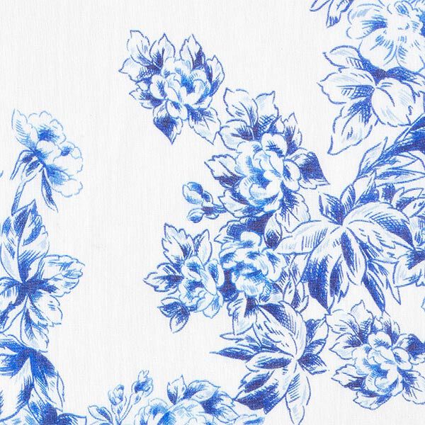 Baumwoll Voile gemalte Blumen – weiss/blau