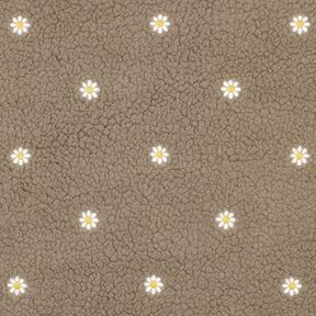 Teddyplüsch bestickte Blümchen | Poppy Fabrics – dunkeltaupe, 