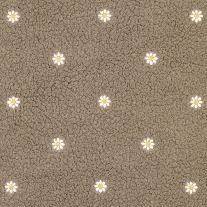 Teddyplüsch bestickte Blümchen | Poppy Fabrics – dunkeltaupe,  image number 1