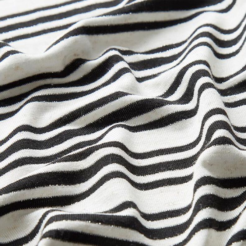 Viskosejersey unregelmäßige Glitzerstreifen – wollweiss/schwarz,  image number 2