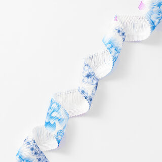 Fransenband Blumen [30 mm] – weiss/blau, 